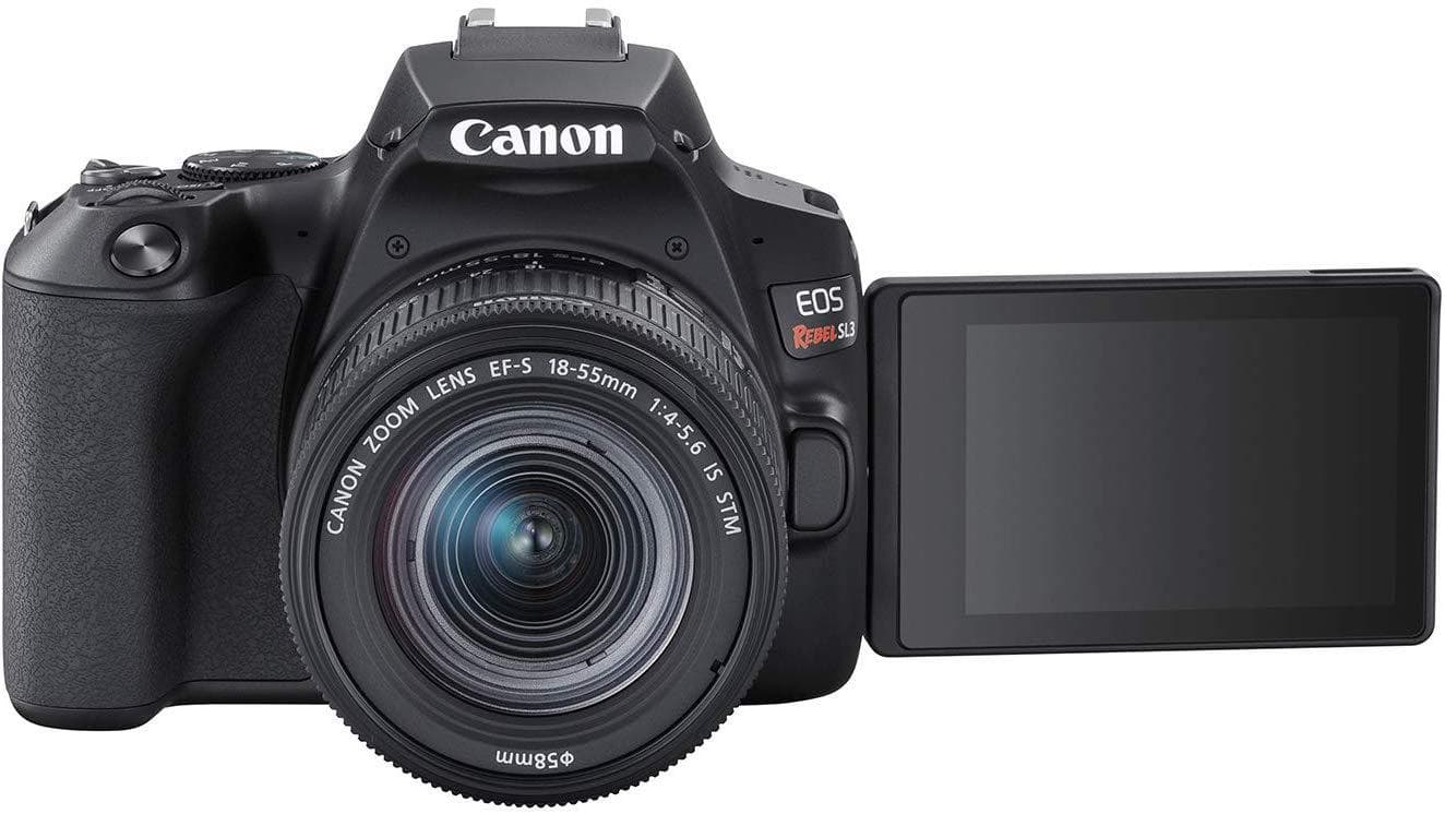 black canon rebel sl3 with white background