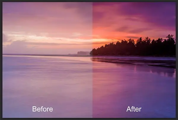 Illustration of before and after processing raw file