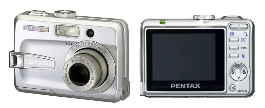 gray digital camera front and back with white background