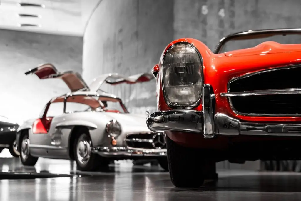 silver and red vintage car