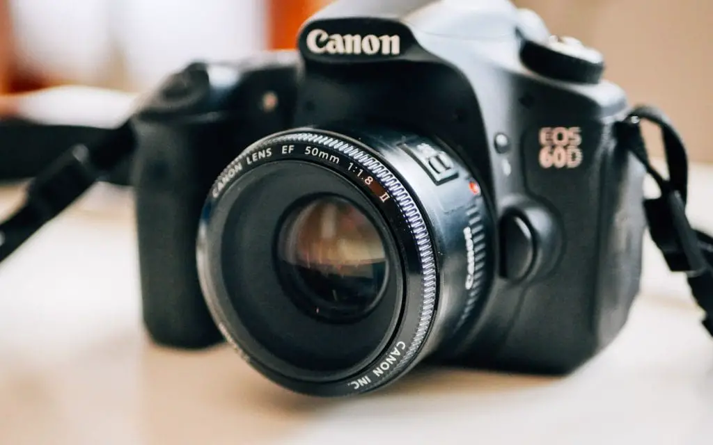 Focused shot of Canon camera