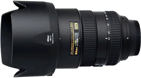 black camera lens with white background