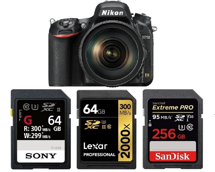 A Nikon camera with three memory cards