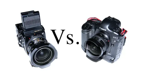 Bronica medium film frame camera compared to canon camera