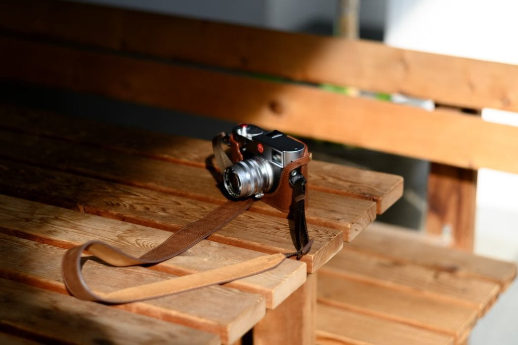 Camera on wooden table
