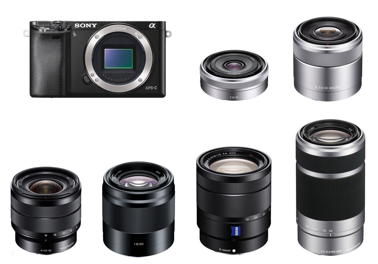 Sony camera and six camera lenses