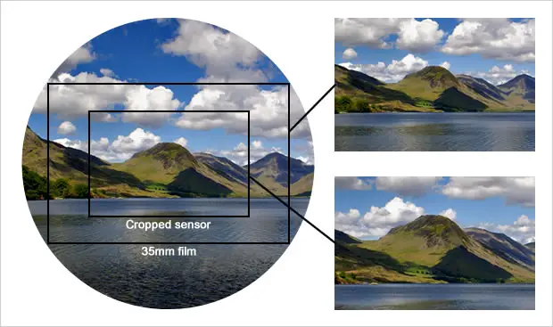 Visual of a 35mm frame vs a cropped sensor