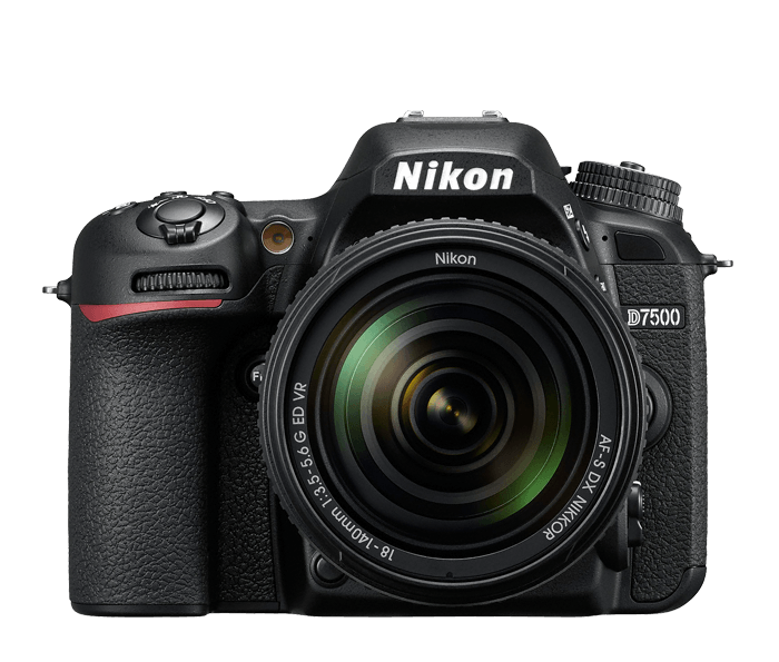 black Nikon D7500 camera with white background