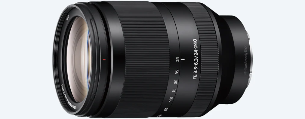 black sony lens with white background