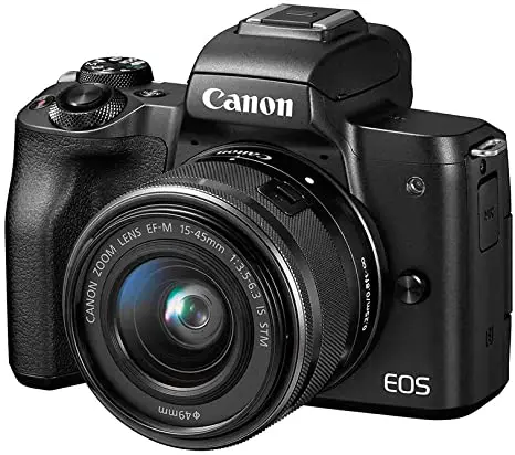 black Canon EOS M50 with white background
