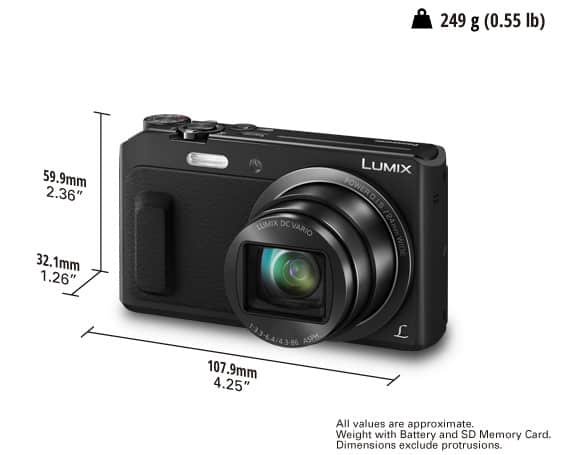 black Panasonic Lumix DMC-ZS45 camera with white background
