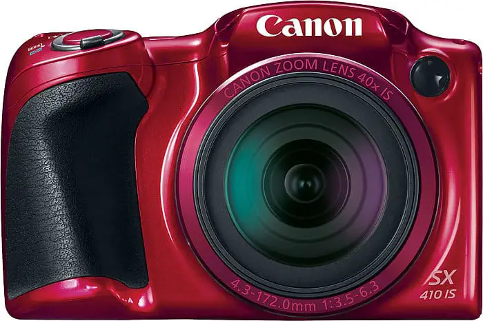 red canon powershot sx40 in a white background