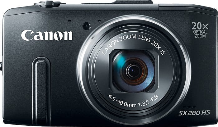 black Canon Powershot SX280 HS in a white background