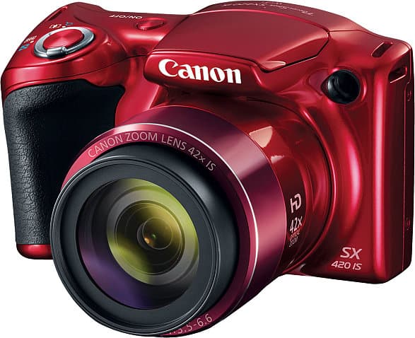 red Canon Powershot SX420 IS with white background