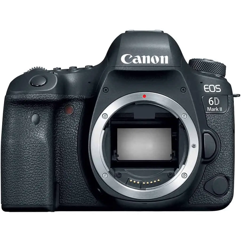 black Canon EOS 6D Mark II camera with white background