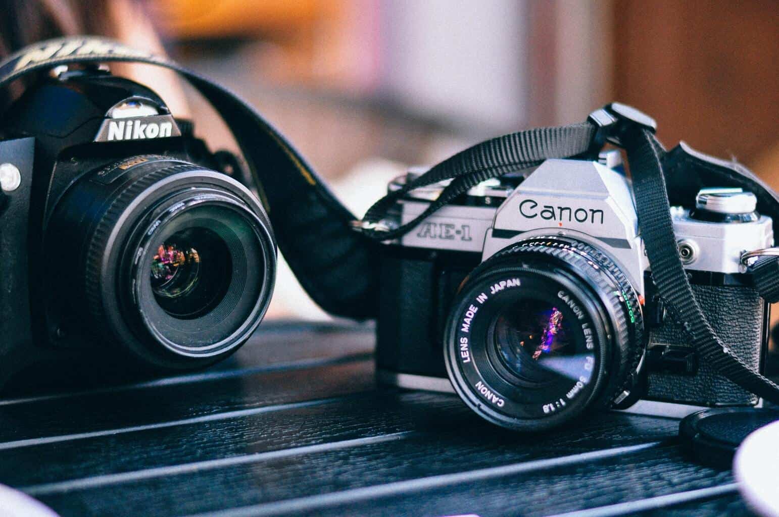 A photo showing a Nikon and Canon cameras