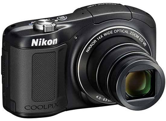 black Nikon Coolpix L620 camera with white background