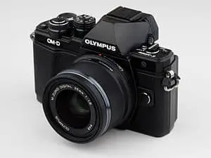 black Olympus OM-D E-M10 Mark II camera with white background