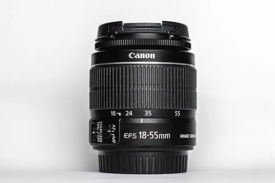 Camera lens on a white surface