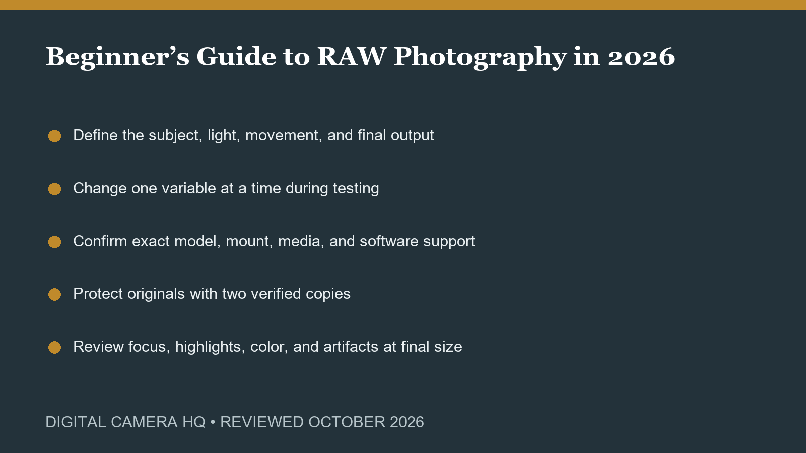 Beginner’s Guide to RAW Photography in 2026 field checklist