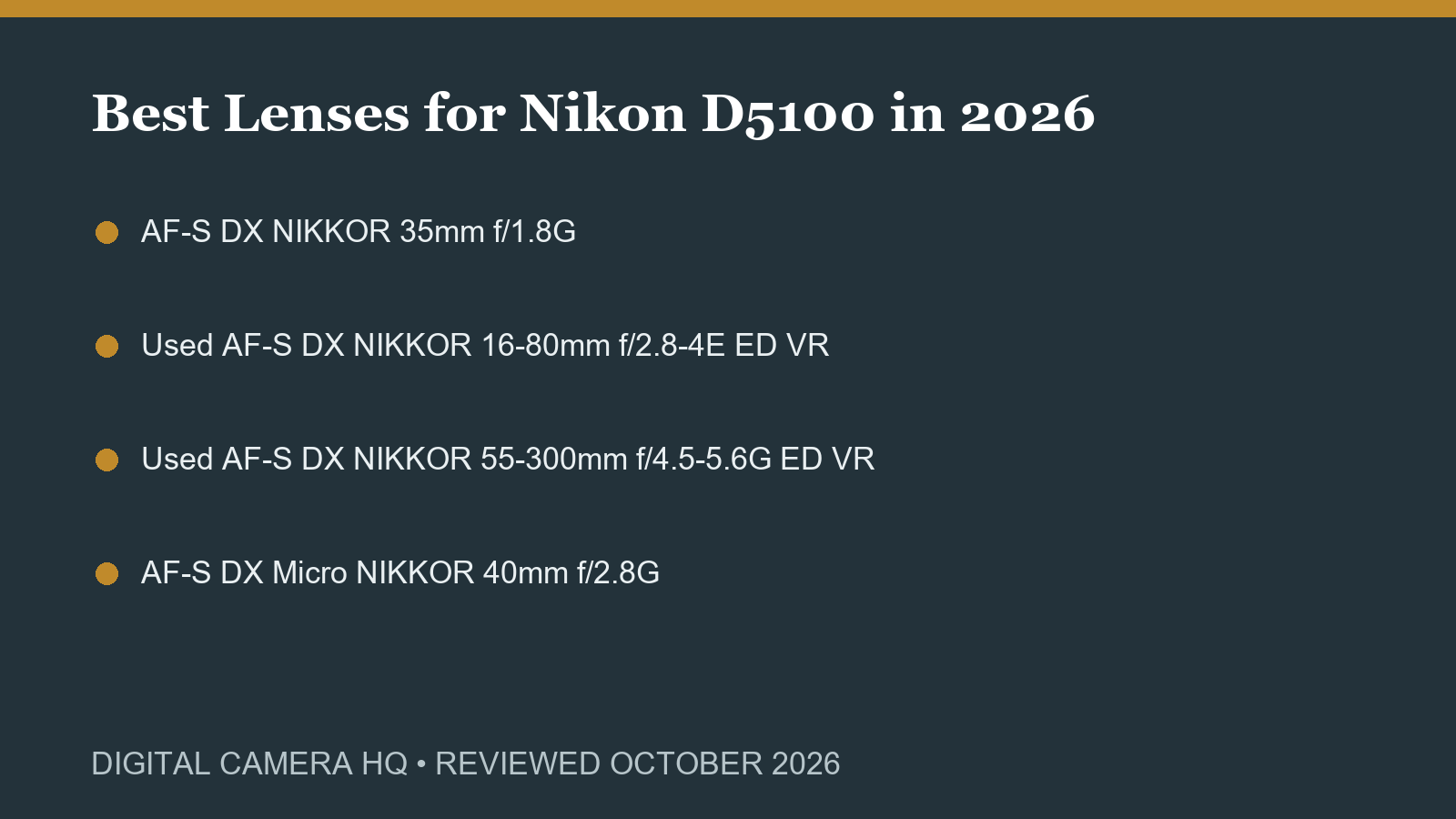 Best Lenses for Nikon D5100 in 2026 buying checklist