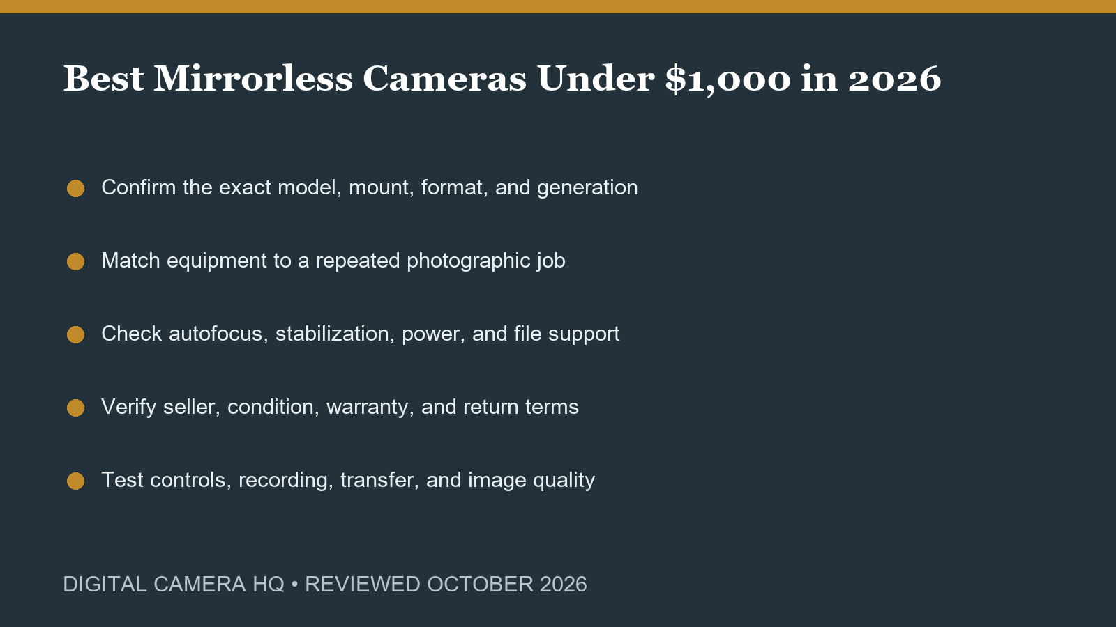 Best Mirrorless Cameras Under $1,000 in 2026 buying checklist
