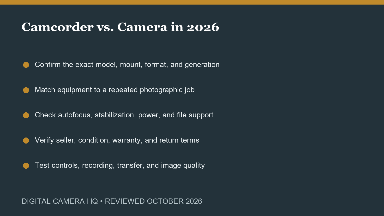 Camcorder vs. Camera in 2026 buying checklist