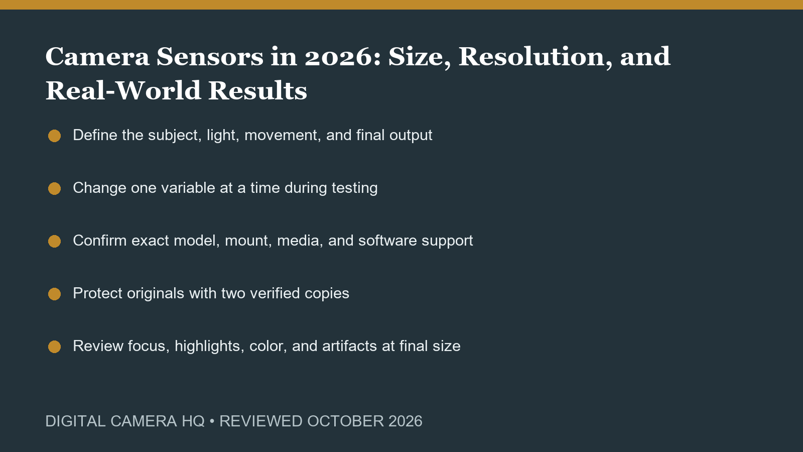 Camera Sensors in 2026: Size, Resolution, and Real-World Results field checklist