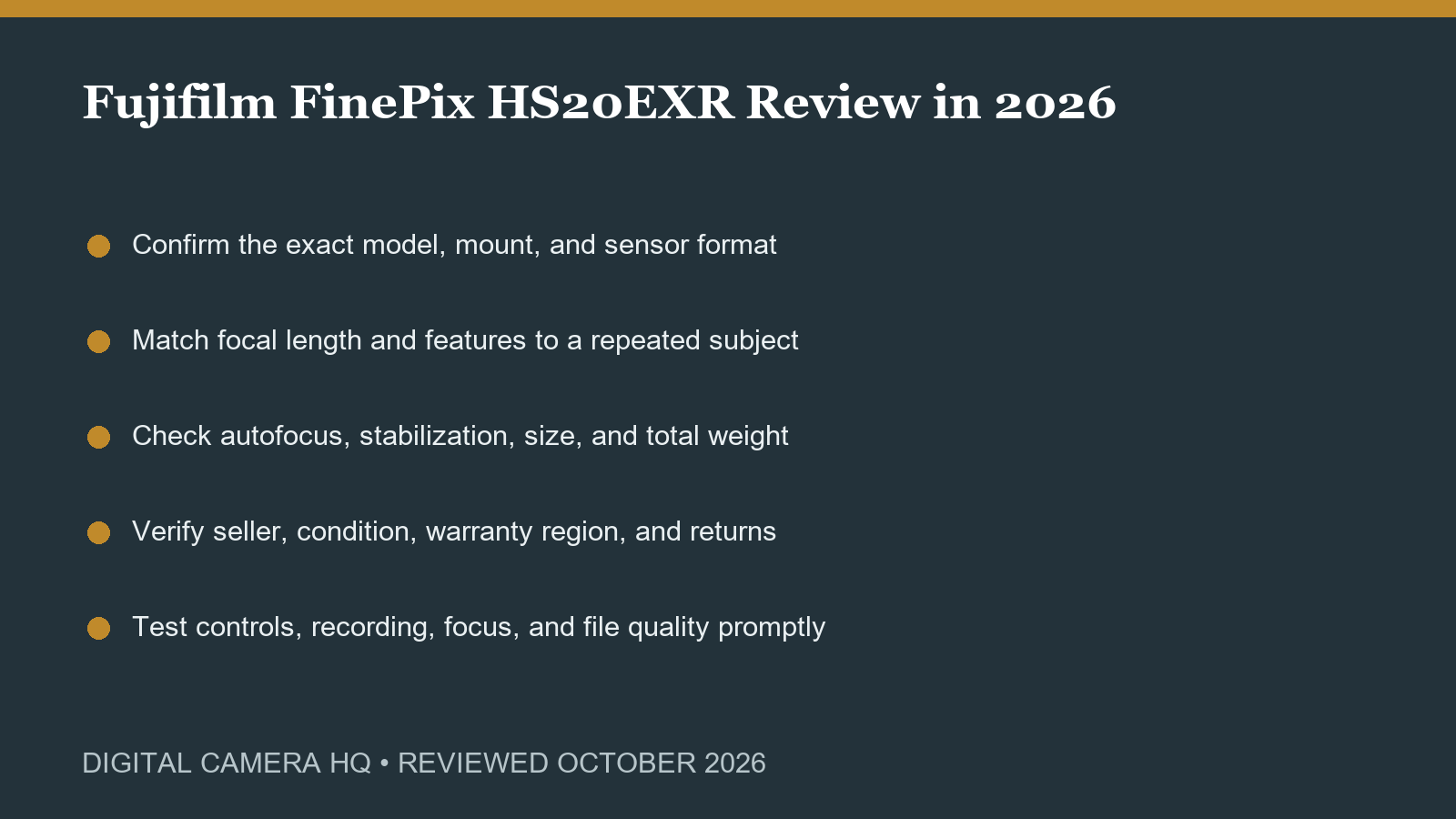 Fujifilm FinePix HS20EXR Review in 2026 buying checklist