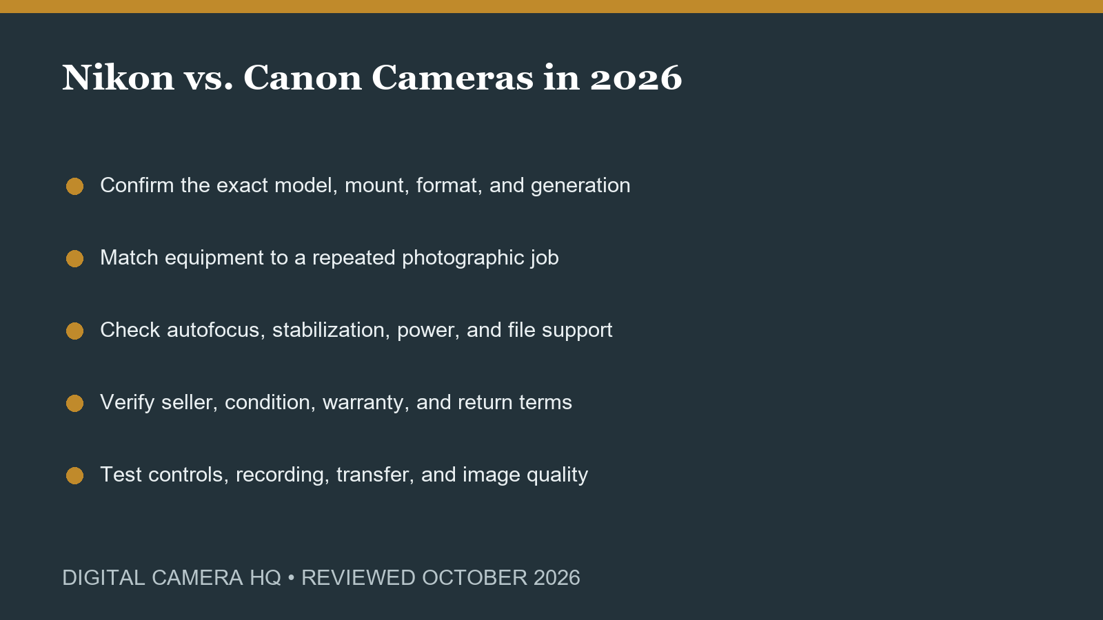 Nikon vs. Canon Cameras in 2026 buying checklist