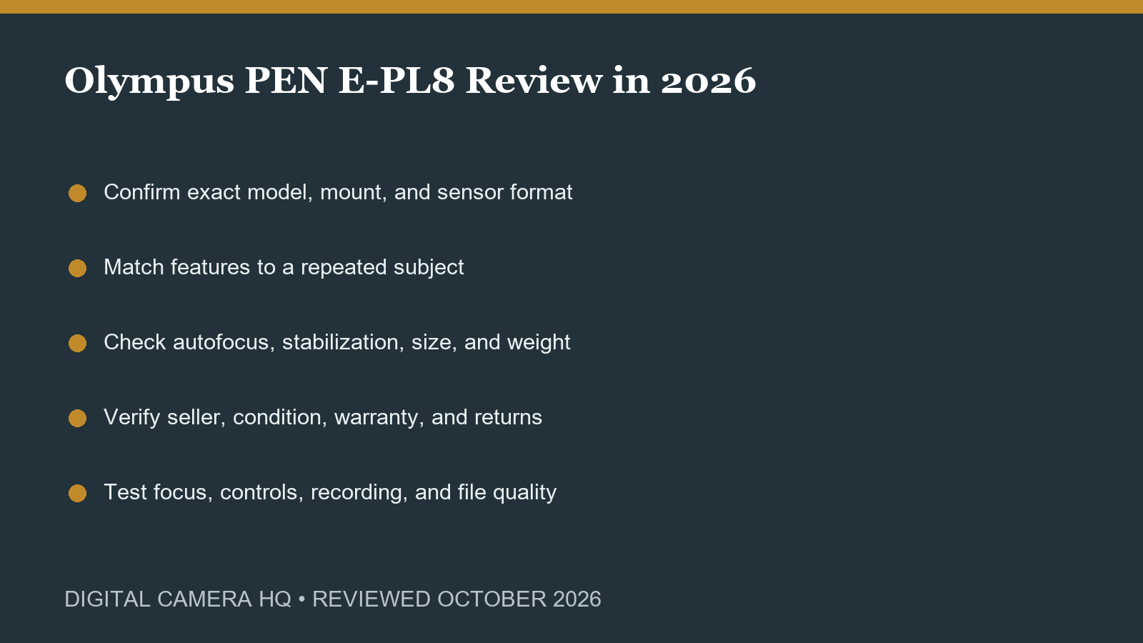Olympus PEN E-PL8 Review in 2026 buying checklist